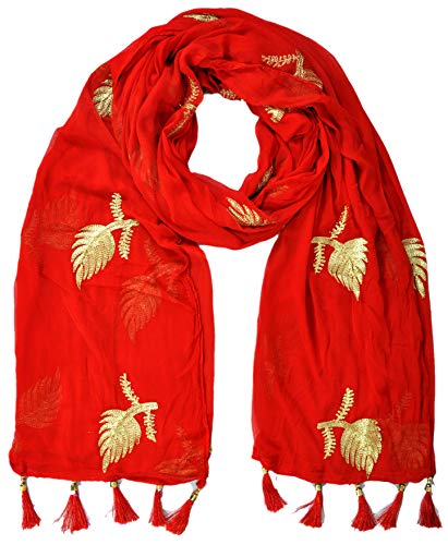 Image of YOUTHQUAKE Women's Golden Patti Work Embroidered Chiffon Dupatta for Womens & Girls With Latkan