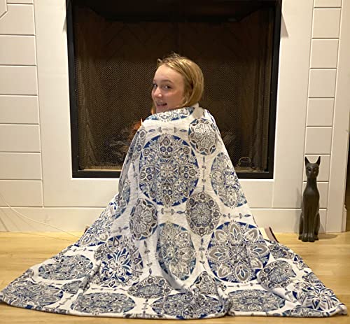 Vcny Decorative Plush Throw Blanket: Blue Teal Turquoise Medallion Design Accent For Couch Or Bed #TOP3