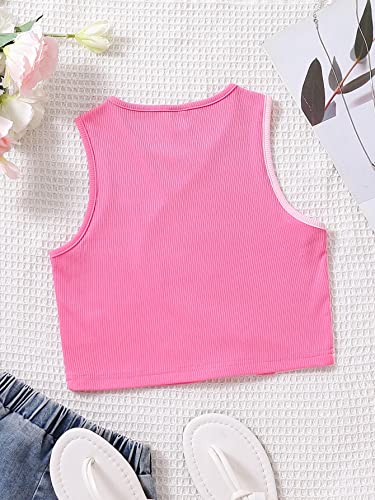 Image of SHENHE Girl's Colorblock Ribbed Knit Round Neck Sleeveless Slim Fit Tank Top Pink 9Y