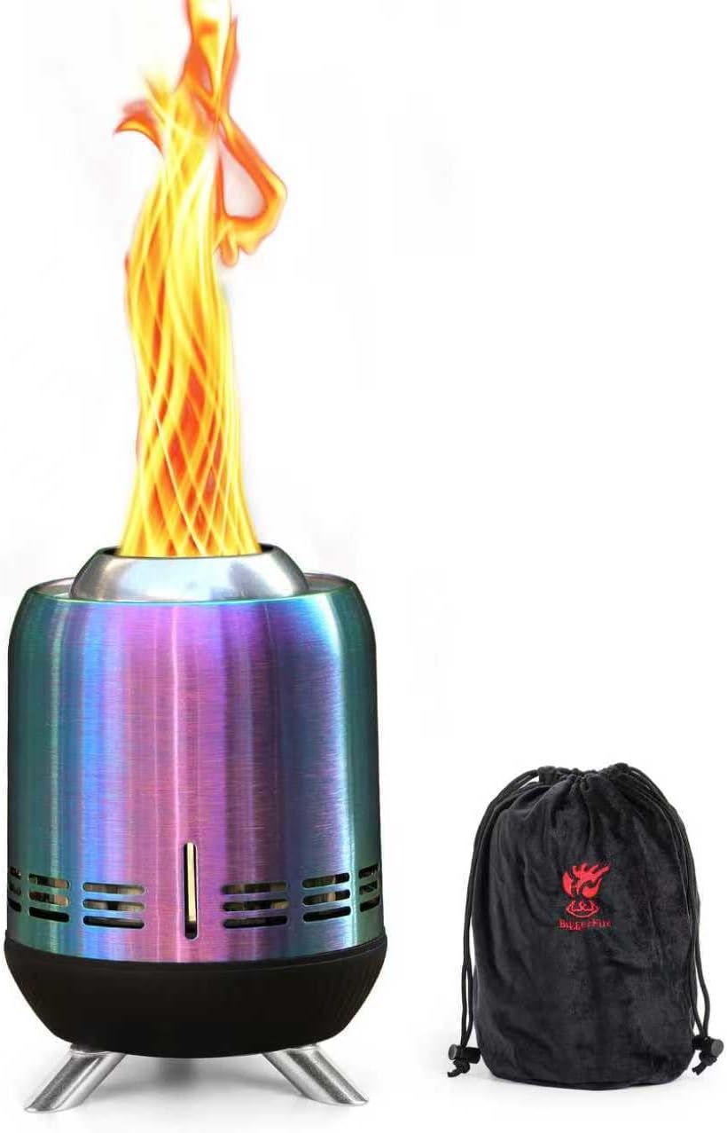 9" Portable Table Top Fire Pit, Tabletop Smokeless Fire Pit, Low Smoke Burning Mini Outdoor Stove Firepit Fueled by Pellets or Wood for Camping Patio Backyard, with Travel Bag,23.2x16.3cm