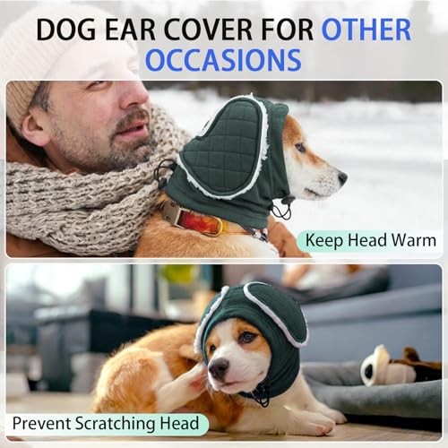 Image of MIGOHI Adjustable Dog Ear Cover for Small Dogs,Dog Ear Muffs with Sound-Absorbing Pads,Head Wrap Calming Hoodie for Dogs Noise Anxiety,Thunder,Fireworks,No Shake Ear Wraps for Dogs Hematoma,S,Green