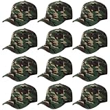 ZH Plain Adjustable Unisex Blank Design Baseball Caps - Lot 12 PC Camo