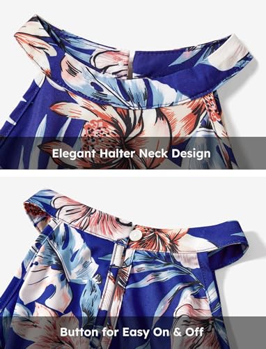 Image of PATPAT Family Hawaiian Matching Outfits - Mommy and Me Vacation Outfits | Halter Sundresses and Button Down Shirts,Caribbean Vacation Summer Tropical Outfits,Hawaiian Boho Tropical Floral Printed