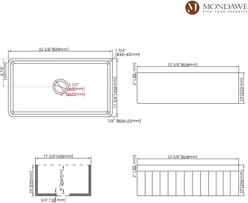 Miniatura 7 de Fregaderos de cocina de arcilla refractaria negra de 33 pulgadas, delantal reversible frontal de un solo tazón con rejilla inferior de acero