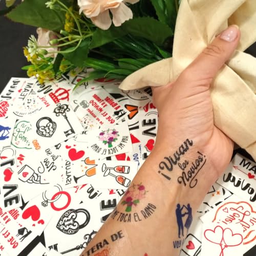 Yatatu - Tatuajes temporales para boda - Más de 130 calcomanías para bodas con diseños variados - Piezas individuales listas para usar
