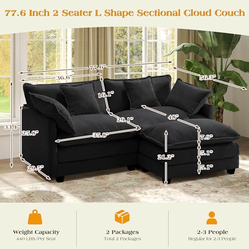 Image of 77.6 inch Modular Sectional Sofa,Loveseat Couch for Living Room, Modern Deep Seat Sofa 2 Seater Chenille Fabric Comfy Cloud Couches with Throw Pillows & Ottoman for Apartment,Small Spaces