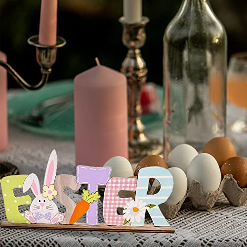 KEELYY Osterdeko Holz, Ostern Schriftzug Aufsteller, Deko Aufsteller für Ostern, Ostern Schriftzug mit Hase, Osterdeko zum Hinstellen für Tisch Wohnzimmer Schlafzimmer