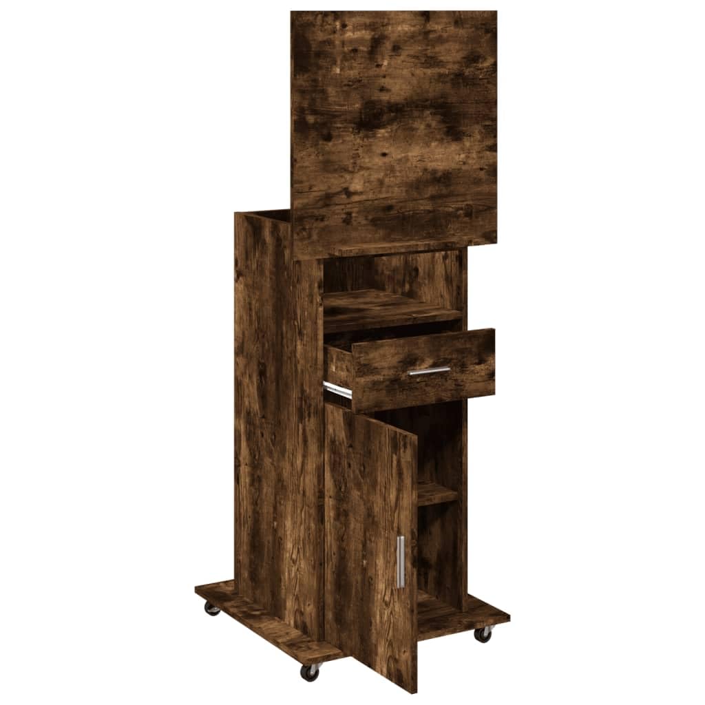 Desk Tavolo Gaming Scrivania Ufficio Tavolo Consolle Leggio con Ruote e Cassetto Rovere Fumo 55x55x107cm Multistrato per Sala Studio Camera Da Letto Studio Soggiorno