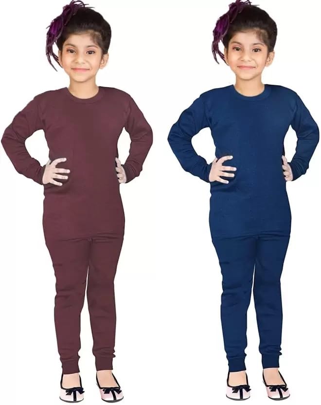 Image of Boy Brown::Blue Thermal Top Pajama Set Round-Neck, Full Sleeves Winter Wear Suit for Infants 100% Warm, Kids, Girls, Boys,Baby Boys Pack of 2 OTKID598