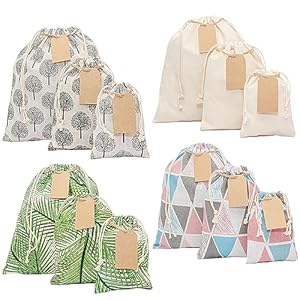 12 pcs x Reusable Gift Bags with 15 Gift Tags & String – Multipurpose Fabric Gift Bags, Colorful & Durable Drawstring Gift Bags for Any Occasion, Birthday Gift Bags. 7th Ed.