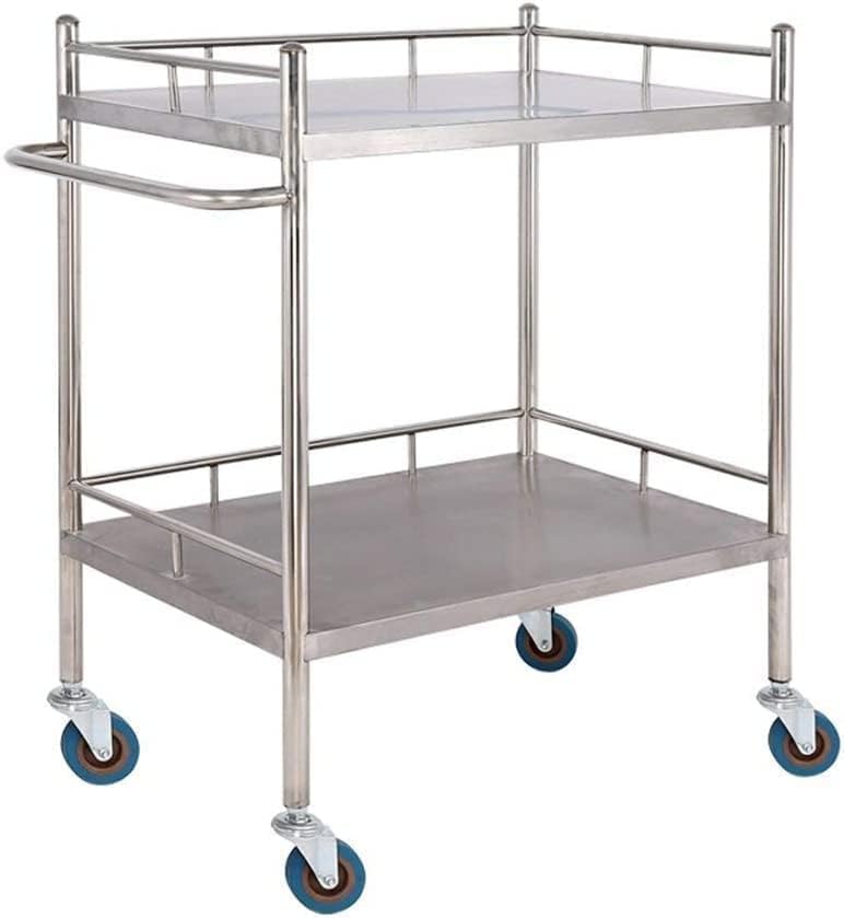 XL714 Serving Trolley - Double Stainless Steel Medical Stroller Mute Trolley Four-Wheel Beauty Salon Clinic Practical (Size : 40 60 86cm) Storage-picture-12