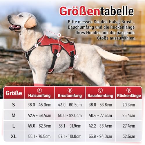 rabbitgoo Ausbruchsicheres Hundegeschirr Mittelgroße Hunde mit Griff, Anti Zug Sicherheitsgeschirr Hund Atmungsaktiv, Verstellbare Brustgeschirr, Gepolstertem Hundeweste, Panikgeschirr, Rot S