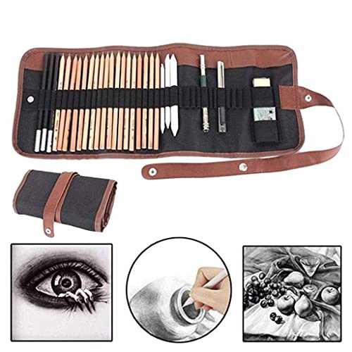 Image of deziine 1 PCS 36 Slots Roll Up Canvas Pen Pounch Pen Oil Paint Brush Bag Case Holder for Artists Beginners, Pencil Holders, Blue
