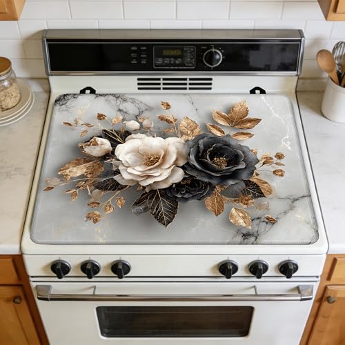 El Mejor Listado de Estufa de 20 Pulgadas los mejores 5. 44 Peony - Cubierta superior para estufa eléctrica de 28 x 20 pulgadas de silicona para estufa y protector, tapete decorativo de cocina para estufa eléctrica/de vidrio