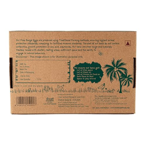 Image of Farm made foods Free Range Eggs,12 Pieces| Veg Fed| Non-Fertile Eggs