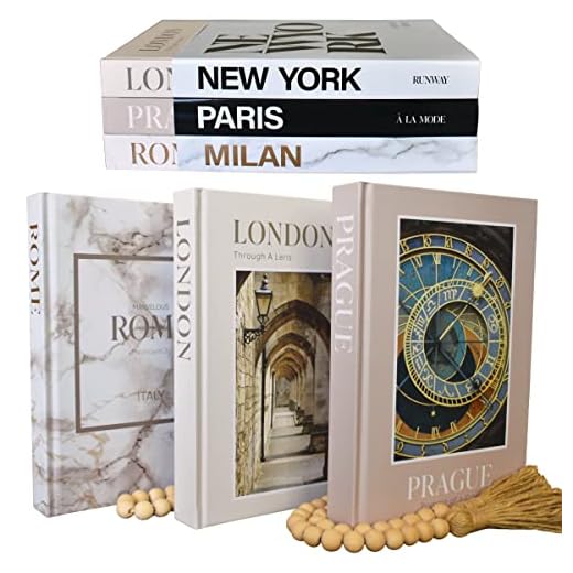Dual Display Large Premium Decorative Books with Blank Pages, Removable Dust Covers, Wooden Bead Garland and Twine - Set of 3 (Cream) - Neutral and Modern Decorative Book Stack for Home Decor - Fashion Designer Display Books, Faux Books - for Decoration, Boho Decor, Living Room, Coffee Table Decor, Shelf Decor, Mantel, Entryway Table