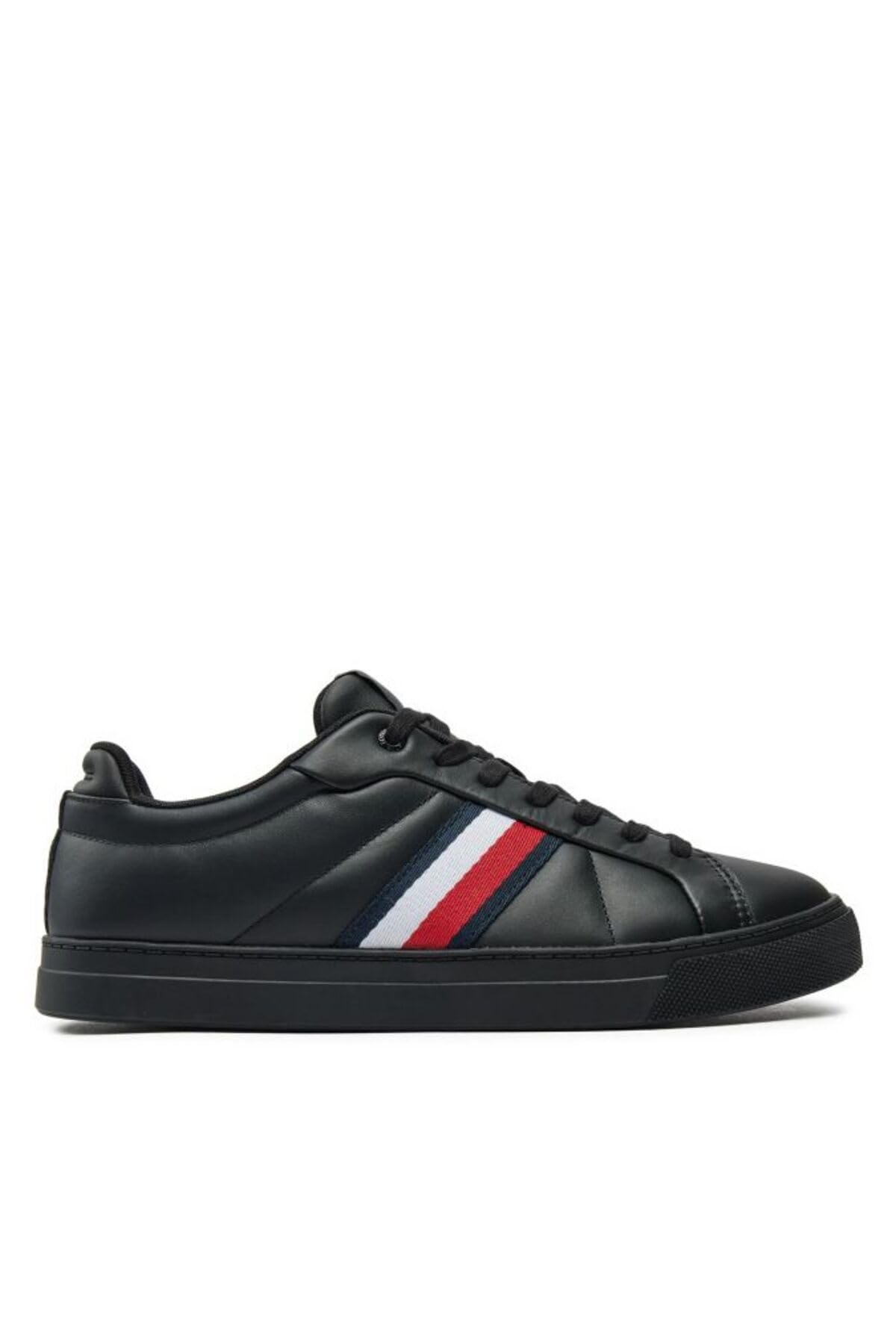 Tommy Hilfiger Men’s Icon Court Stripes Low Top Trainers, Black (Black), 7