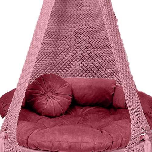 Image of KAAHIRA Bohemian Macrame Hanging Swing Chair- Aesthetic Cotton Rope Hammock for Indoor & Outdoor - Patio, Balcony, Bedroom, Living Room, Garden-Kids, Adults & Pets - Boho Decor (Pink)