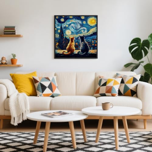 Cat Jigsaw Puzzles 1000 Pieces for Adults, Starry Night Art Puzzle with Letters on Back, 22.8 x 22.8in Difficult Hard Challenging Jigsaw Puzzles, Perfect Christmas Birthday Party Home Decor Gift - Image 2
