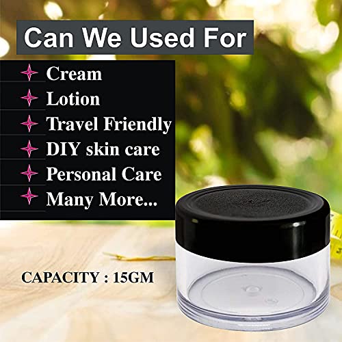 Image of Zenvista Meditech Acrylic Shan Transparent Cosmetics Container With Black Lid For Creams, Lip Balm, Body Butter, Diy, 15 G - Pack Of 5