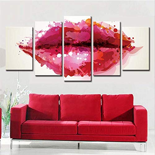 Impression sur toile lèvres rouges grand format 5 pièces image décoration murale