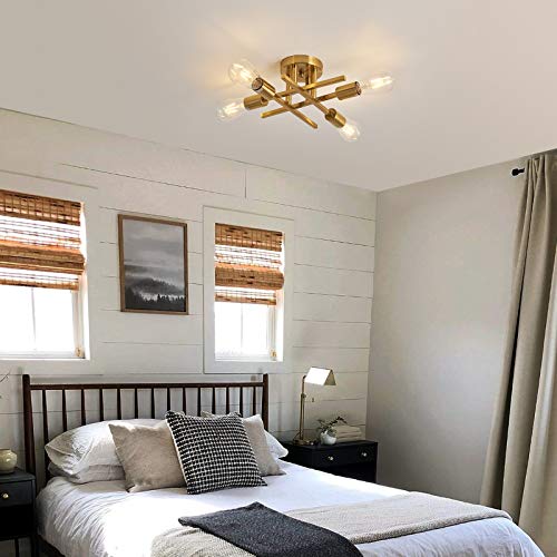 Zglaojtmodern Semi Flush Mount Ceiling Light Fixture，Golden Metal Chandelier，4-Lights Ceiling Lighting For Farmhouse Kitchen Living Room Dining Room Bedroom #TOP4