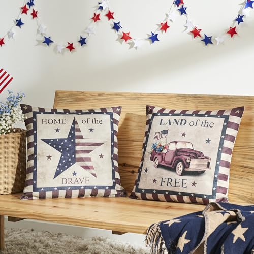 VHC-Brands-Free-and-Brave-Pillow-Cover-Set-of-2-18×18-Decorative-Patriotic-Throw-Pillow-Covers-USA-Americana-Decor-for-Independance-Day-and-4th-of-July-Inserts-not-Included VHC Brands Free and Brave Pillow Cover Set of 2 18×18 Decorative Patriotic Throw Pillow Covers USA Americana Decor for Independance Day and 4th of July Inserts not Included