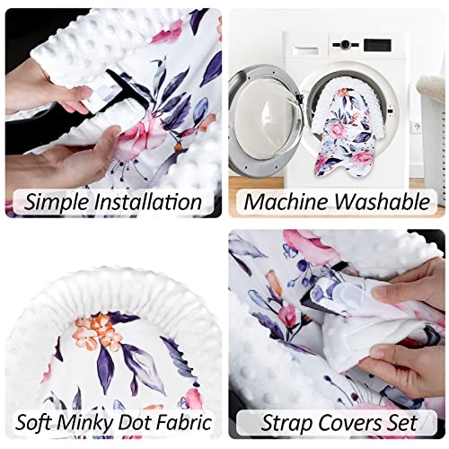 Image of Pea Pod Baby Car Seat Head Support and Body Support with 2 Strap Covers, Ultra Soft Warm Minky Dot Fabric Backing, Baby Essential for Newborn, Stylish Floral Printed