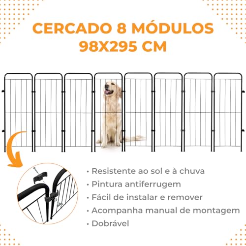 Utility Pet & Lar, Cercado Caes Pet Cachorro Grade Cerca 8 Módulos 98 cm Altura Cor:Preto