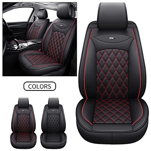 Udpomb 2 Stück Auto Vordersitzbezüge aus Leder in Schwarz&Rot mit Rhombus Motiv - Universelle Passform für Meisten Autos - Airbag kompatibel - Verschleißfestes Kunstleder - Einfache Installation