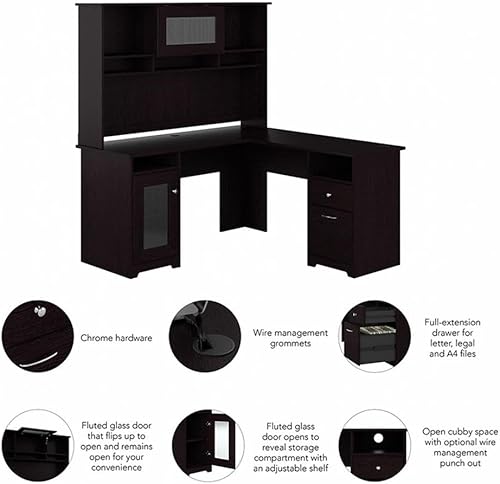 Miniatura 5 de Scranton & Co Escritorio moderno en forma de L de madera con gabinete en espresso