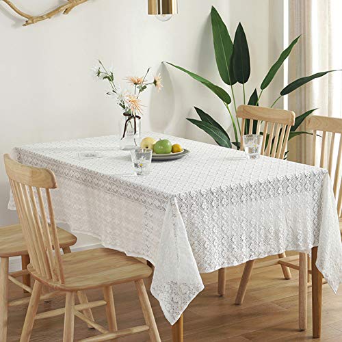 Amzali Classic Collection Cotton Crochet Lace Tablecloth Dust-Proof Table Cover For Buffet Table, Holiday Dinner, Party, Banquet, Wedding Decorations (Rectangle/Oblong, 60 X 98 Inch, White) #TOP2
