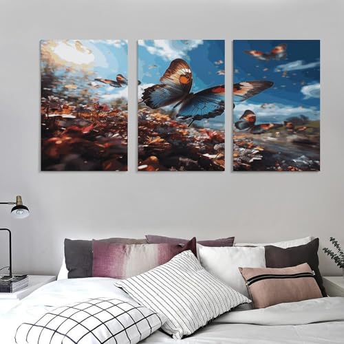 Toile murale papillons colorés triptyque vertical pour bureau - 4