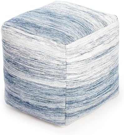 Anji Mountain 100% Handmade & Handcrafted Comfortable Home Décor Pouf Ottoman Footrest for Living Room, Bedroom, Nursery, Kidsroom, Patio Furniture - (20" x 20" x 20"- Ivory,Blue)