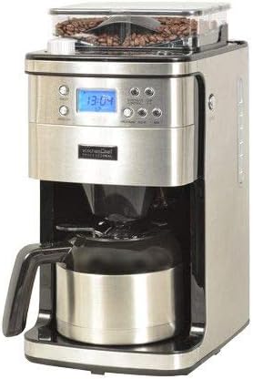 KitchenChef KCP4266 Semi-automatic Filter Coffee Machine with coffee beans in the hopper and a stainless steel carafe.