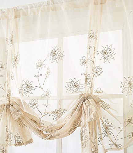 Molaxhome Roman Curtain Window Shades Sheers 46X63Inch Rod Pocket, Embroidery Balloon Curtains Drapes 1 Panels For Kitchen Room (46X63Inch, Flower) #TOP2