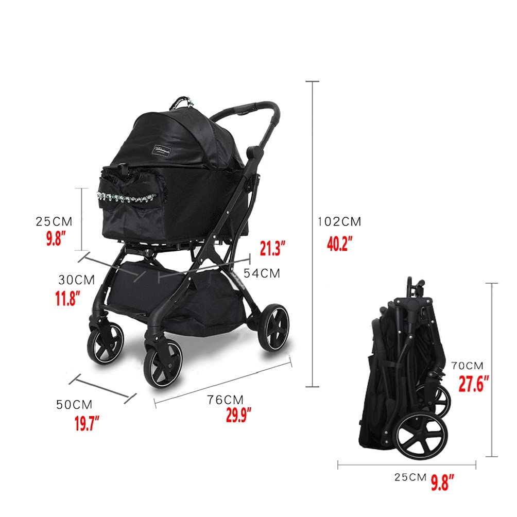 Carritos para Perros Cochecito Plegable para Mascotas para Gatos Y Perros - Cochecito para Correr De Viaje para Mascotas con Adorno De Lazo Negro - Carrito para Mascotas De Lujo con 4 Ruedas