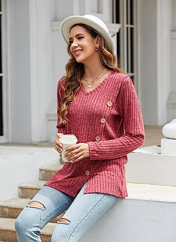 Image of Dimur Sweaters for Women Trendy 2025 Long Sleeve Shirts Ligheweight Sweatshirt Loose Fit Tunic Tops