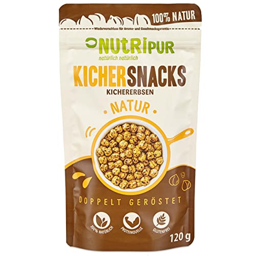 Kichererbsen Snack: 120g leckere Kichersnacks aus doppelt gerösteten Kichererbsen - Nussige Kichererbsen geröstet - Kicher Erbsen Snack vegan, glutenfrei - Natürliche Knabbereien geroestet - NutriPur Cover