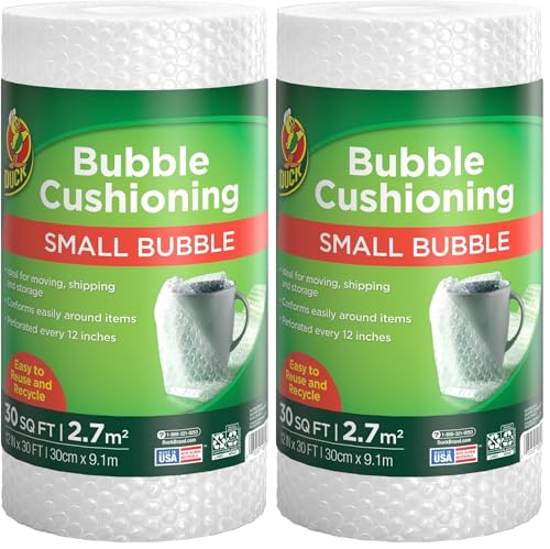 Image of Duck Brand Small Bubble Cushioning Wrap for Moving & Shipping - 30 FT Bubble Packing Wrap for Extra Protection Packaging Boxes & Mailers - Clear Bubble Roll Moving Supplies, Perforated Every 12 IN