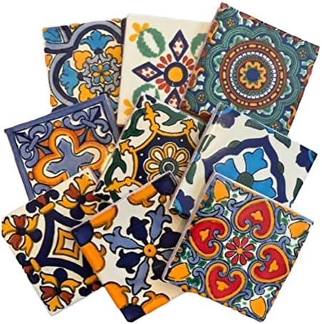 9 Mixed Designs (NO Stickers) Real Ceramic A1 Quality Talavera Mexican Tile 4x4 " Sampler