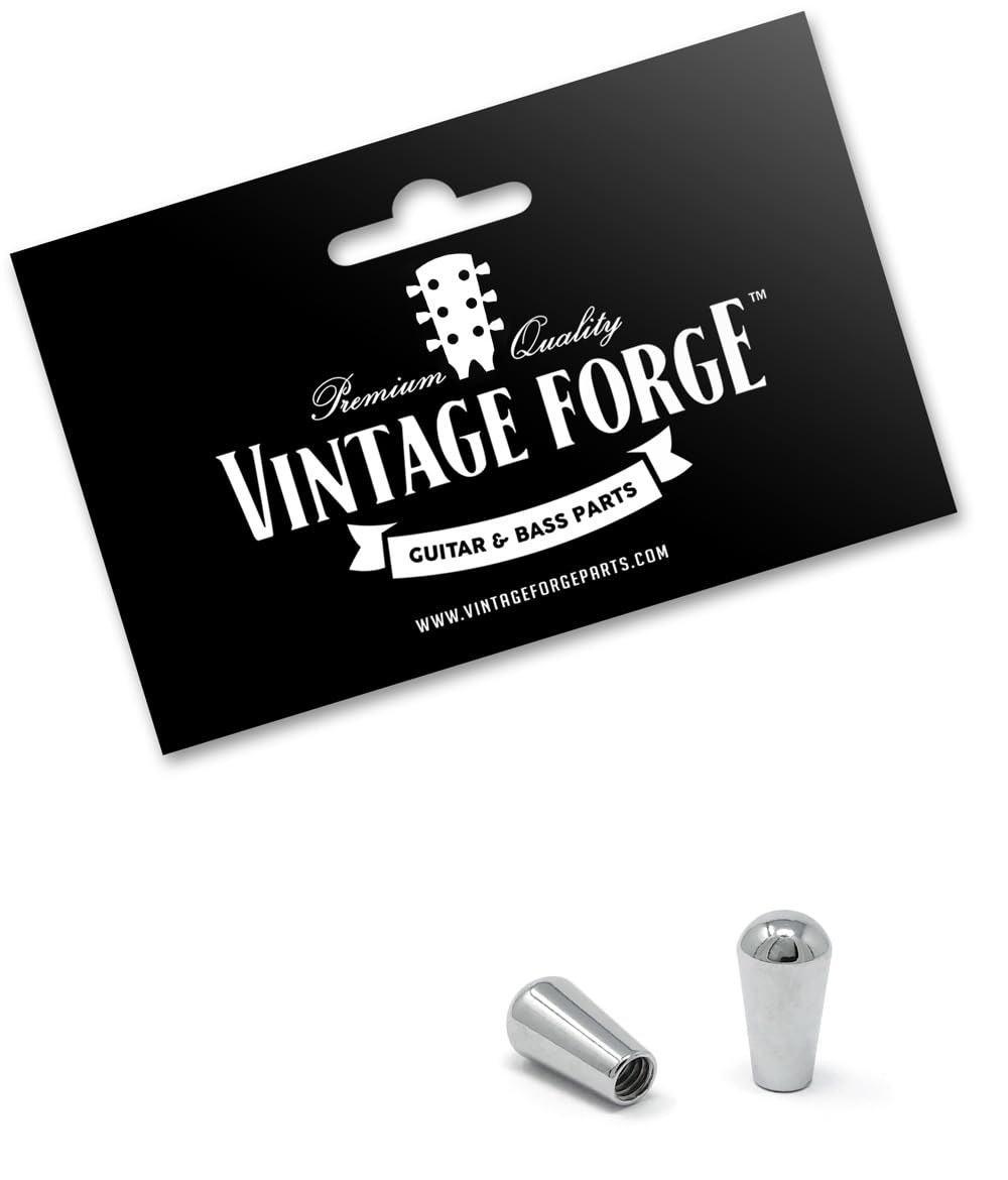Vintage Forge Chrome Metal Toggle Switch Tip Caps Compatible with USA Les Paul SG Electric Guitar (2-Pack) LPST-CHR