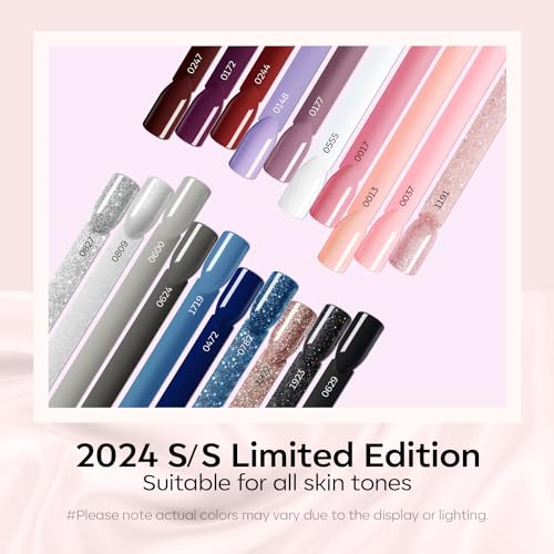 Image of Modelones Gel Polish Nail Kit, 6 Colors 7ml Popular Nude Pink Neutral Blue Glitter Nail Polish Set Nail Art LED Manicure DIY Salon Gifts