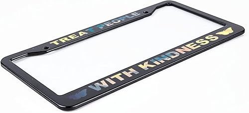 Miniatura 2 de Tpwk - Marco de matrícula de aluminio para automóvil, trate a las personas con amabilidad (holográfico azul/mariposas), marco de matrícula con 2