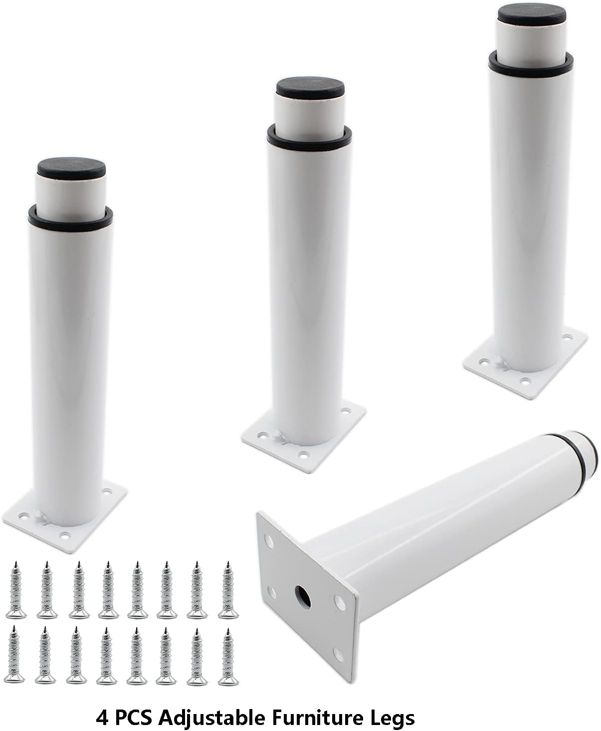 4 Pack Adjustable Furniture Legs, Stainless Steel Support Feet Heavy Duty Replacement Legs for Sofa TV Cabinet Couch Coffee Table Desk Sideboards Cupboard Dresser Bed (White)
