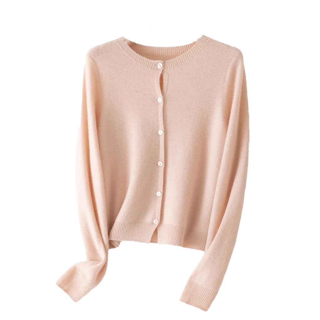 Cárdigan de lana de color sólido para mujer, sin costuras, cuello redondo, suéter de punto fino y simple