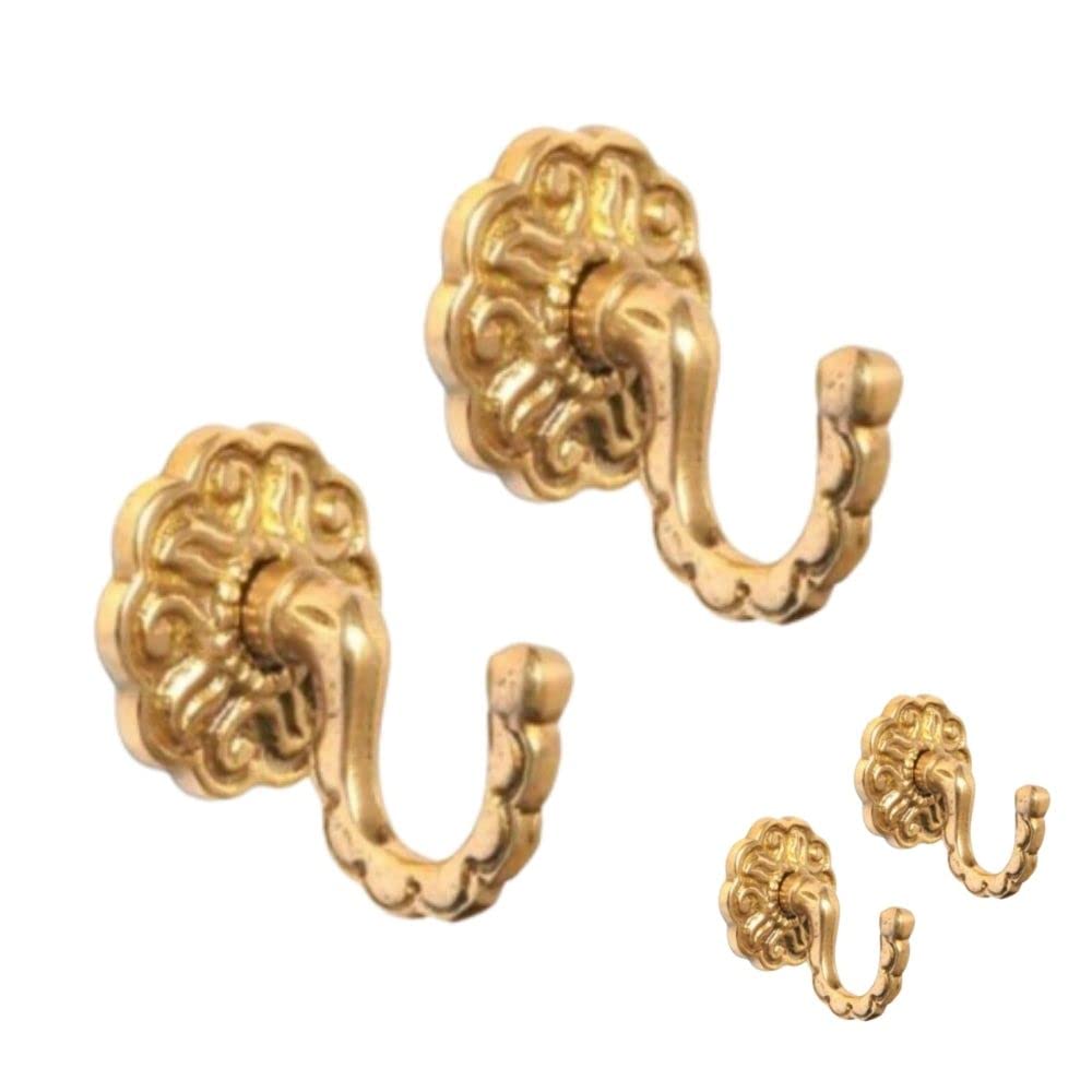 Modern & Classic Designs Screw In Tassel Hold Rosette Hook Brass Curtain Tie Back Hooks Ball End Curtain Holdbacks Hooks U Shaped Curtain Tie Hooks for Curtains Clothes Coat Hanger Hook Pack of 2.