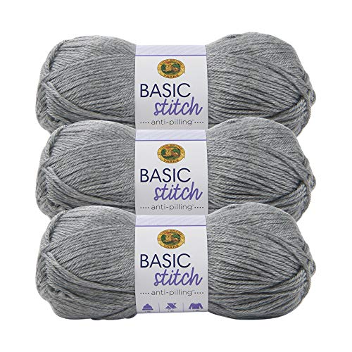 Image of Lion Brand Yarn Basic Stitch Anti-Pilling Yarn for Crocheting, Knitting, and Crafts, Silver Heather, 3 Pack