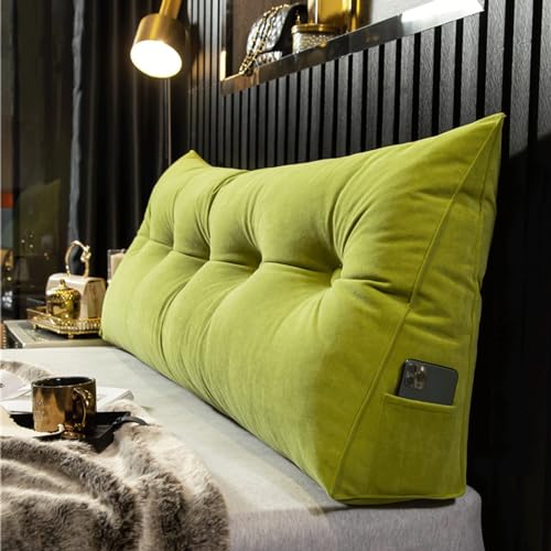 Cojín De Cabecero Lectura De Chenilla, Almohadón De Apoyo Relleno De Algodón Perla Almohada Triangular Para Cabecera Cojín de Pared, Almohada Respaldo de Cintura para Cama Sofá(200x20x50cm,Green 2)