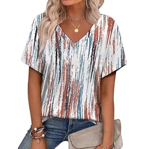 Alaroo Womens Summer Tops 2025 V Neck Short Sleeve Shirts Trendy Dressy Casual Vacation Outfits Printed